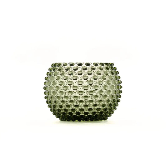 Large Handblown Hobnail Vase - Moss Green