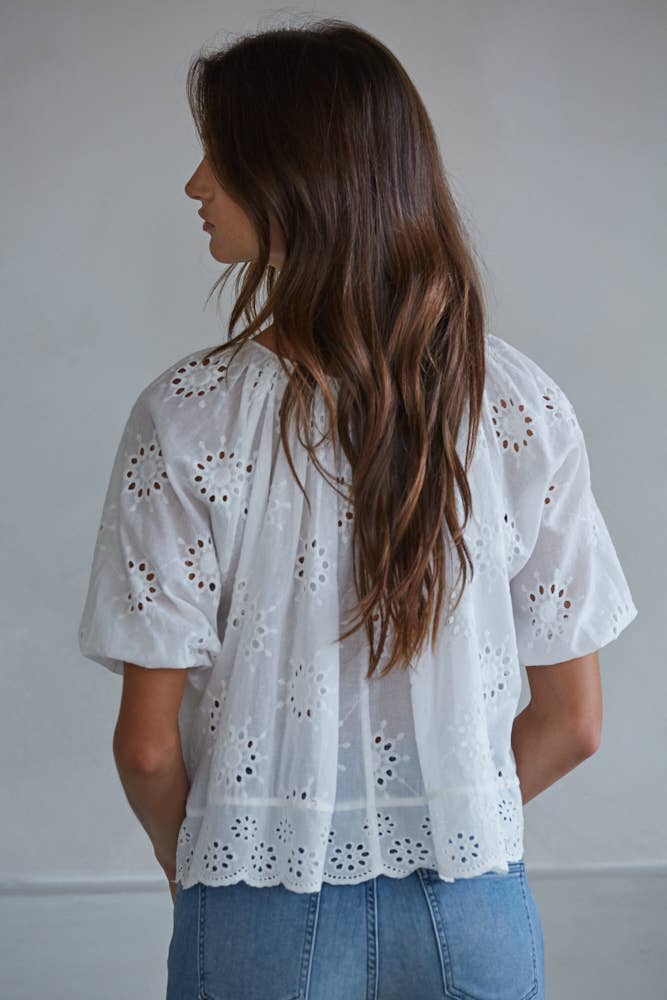 Cotton Eyelet Short Sleeve Top