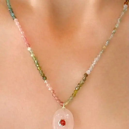 Tourmaline, Garnet & Rose Quartz Beaded Necklace
