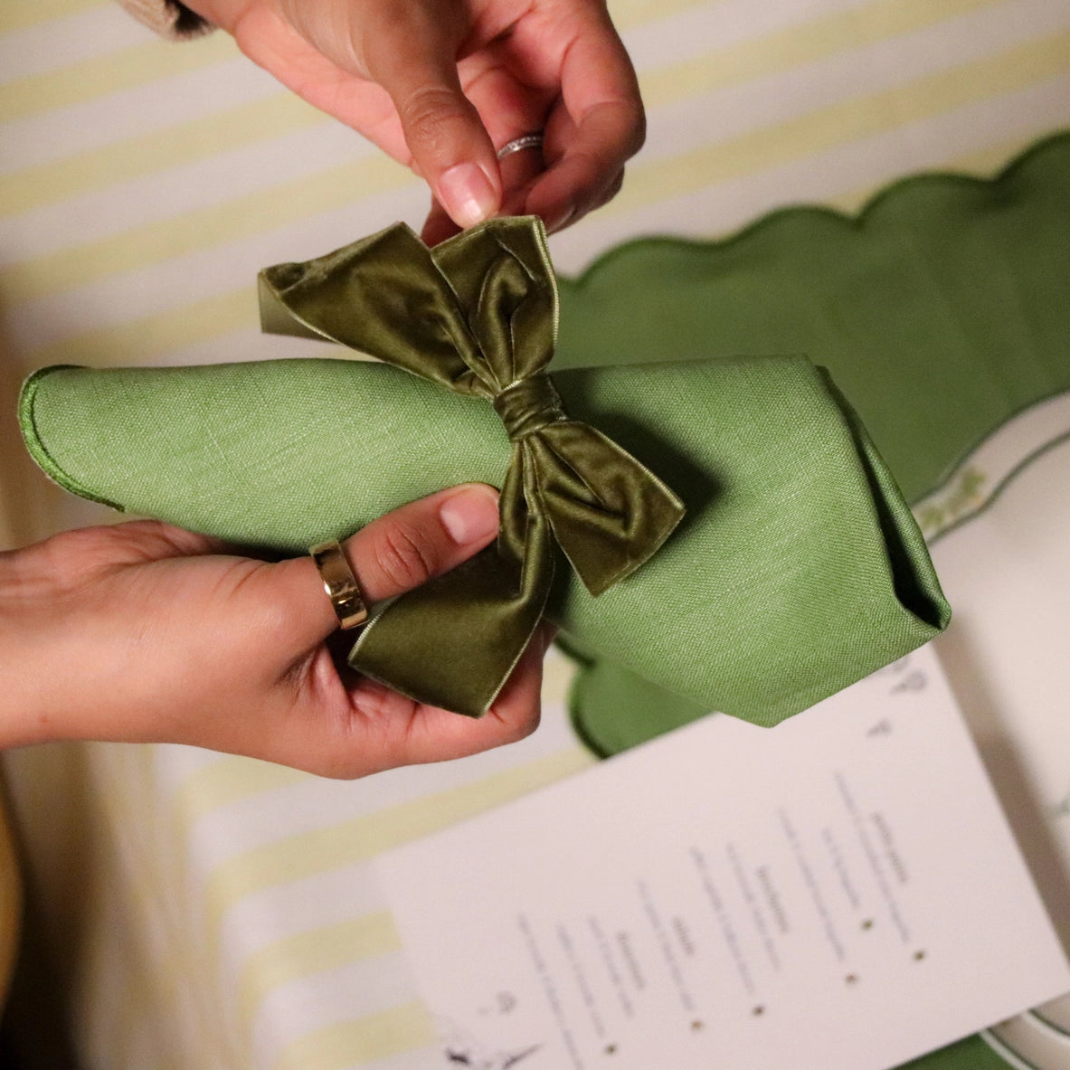 Forest Green Velvet Napkin Bow Tie