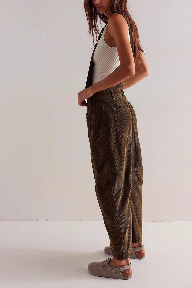 Barrel Leg Corduroy Overalls