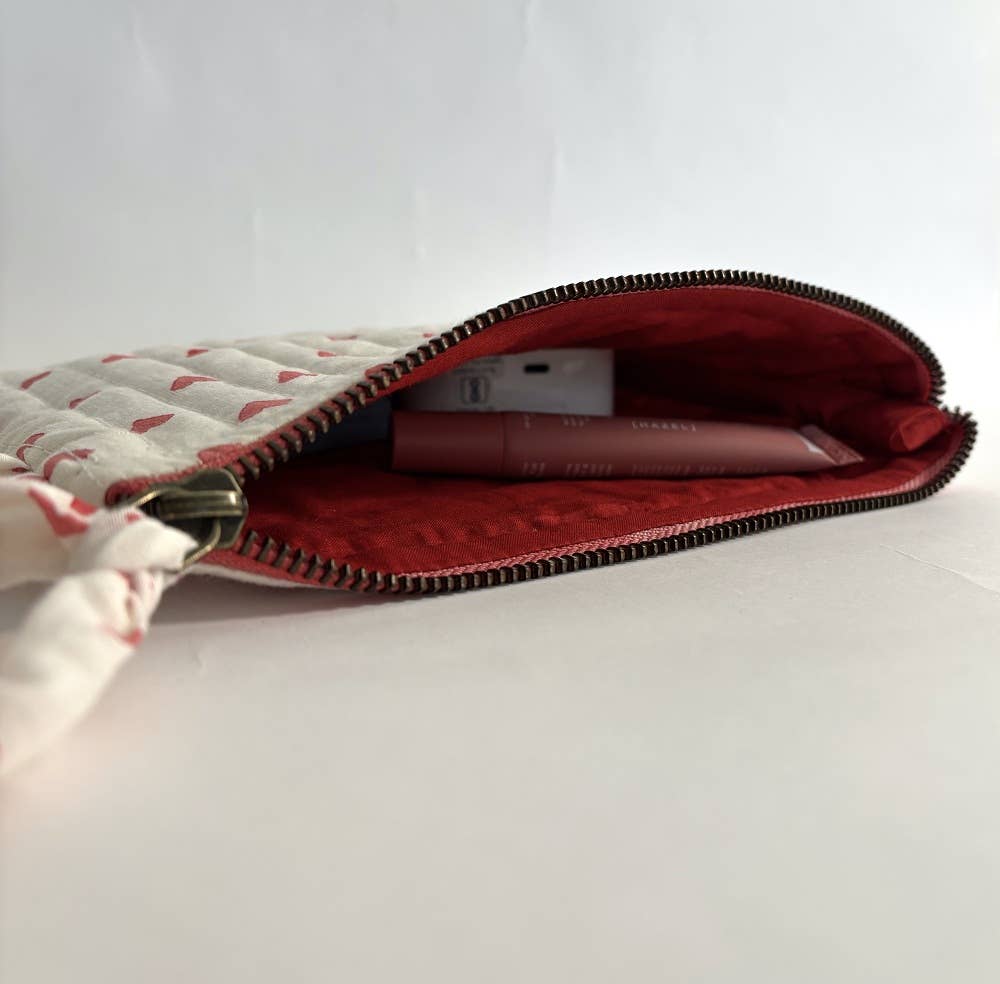 Handmade Ruffled Hearts Quilted Pouch