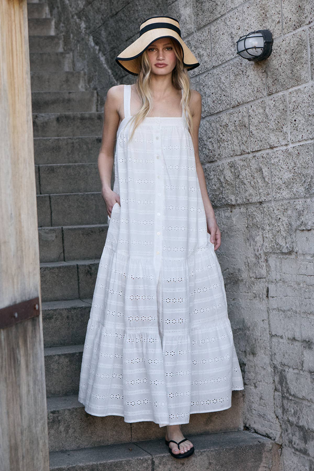Tiered Eyelet Maxi Dress