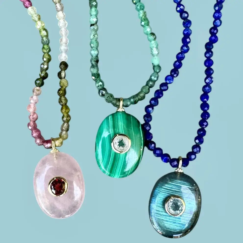 Tourmaline, Garnet & Rose Quartz Beaded Necklace
