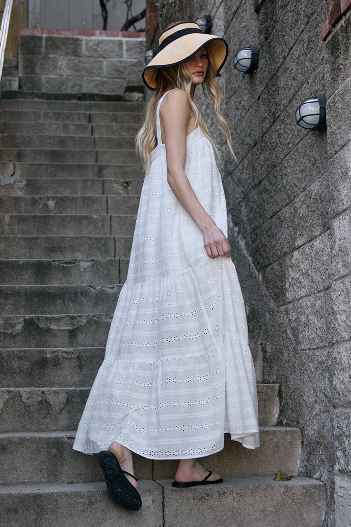Tiered Eyelet Maxi Dress