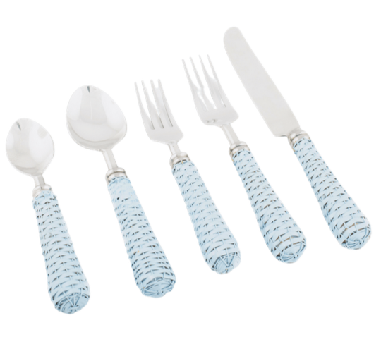 LIGHT BLUE BASKETWEAVE FLATWARE SET