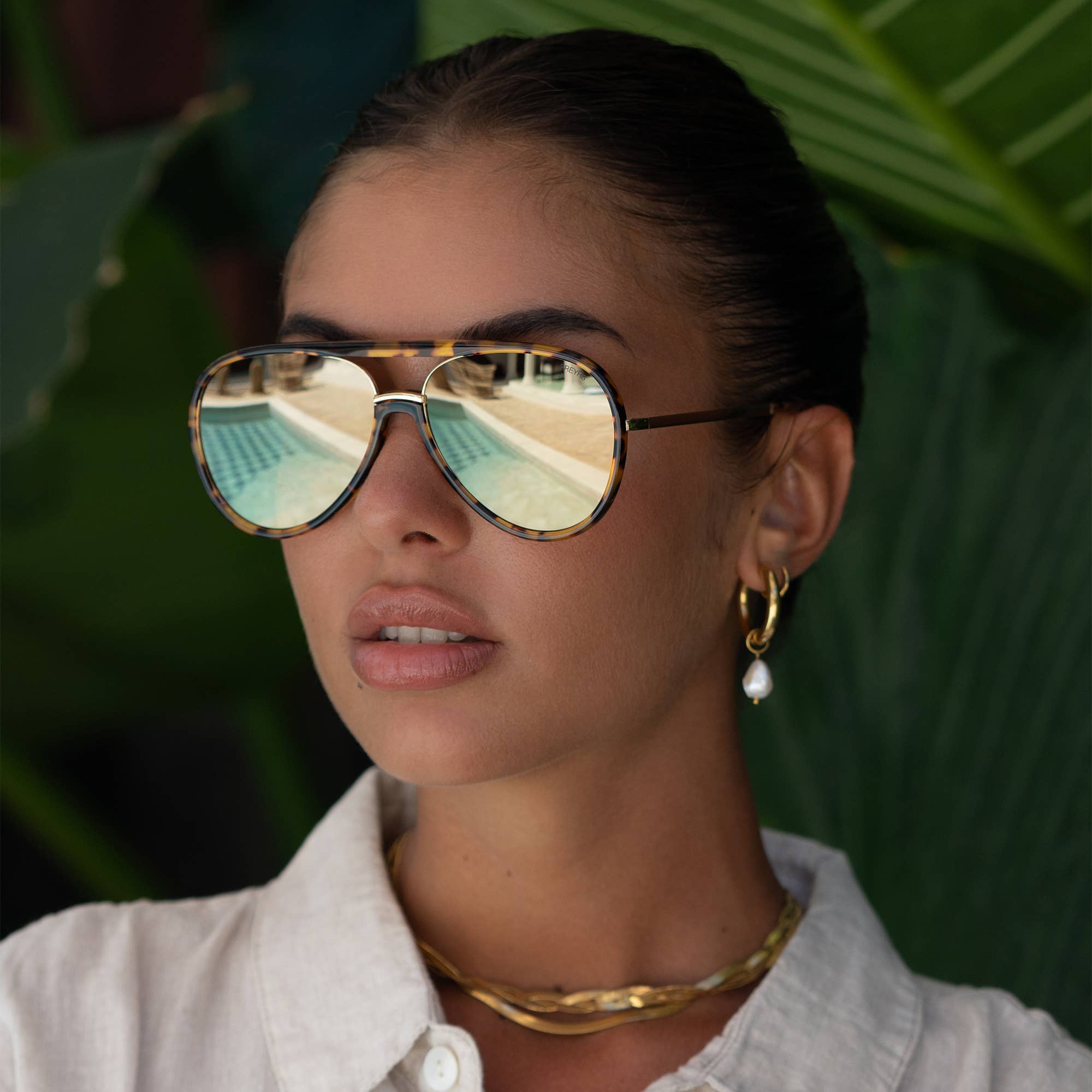 Shay Tortoise + Gold Mirror Unisex Aviator Sunglasses