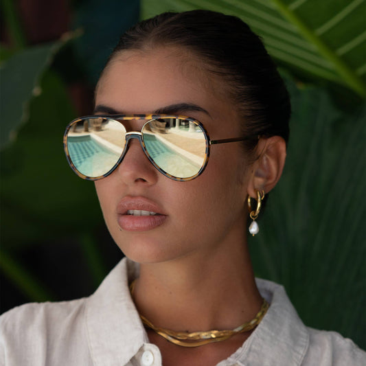 Shay Tortoise + Gold Mirror Unisex Aviator Sunglasses