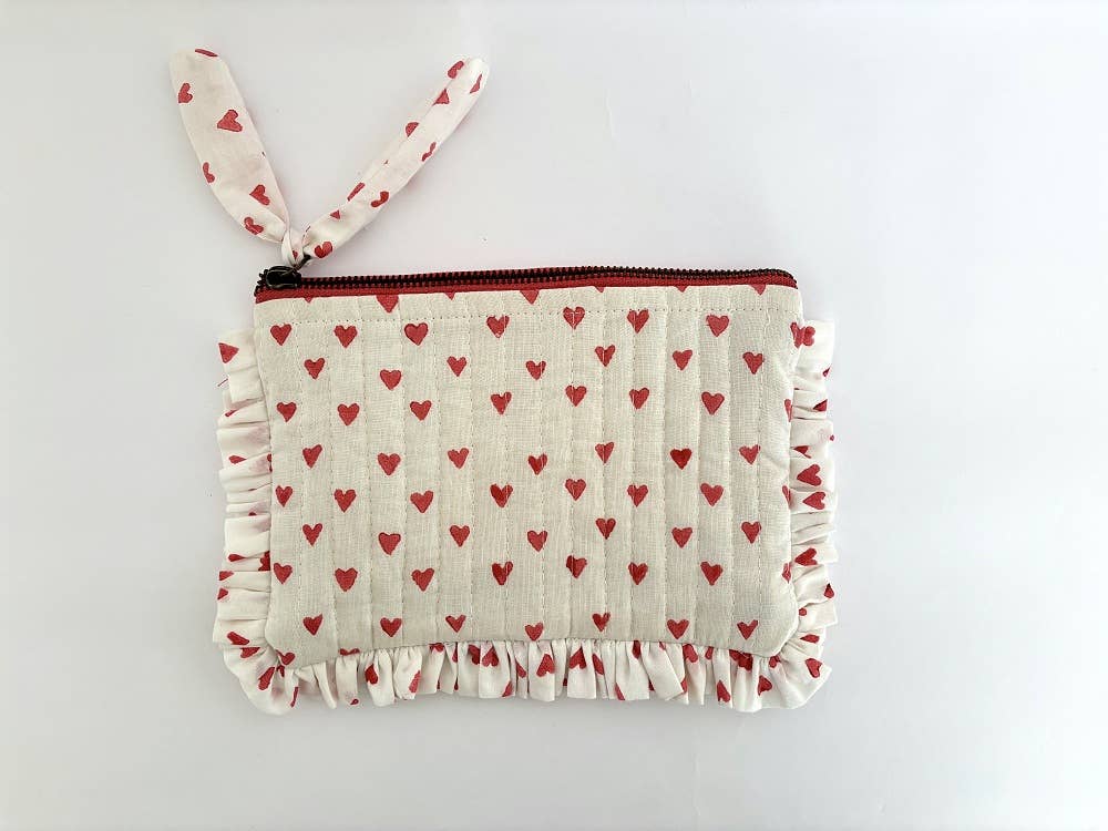Handmade Ruffled Hearts Quilted Pouch