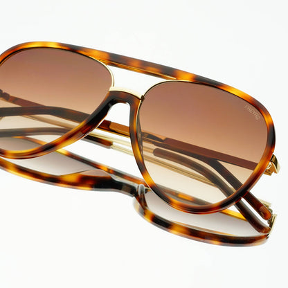 Shay Tortoise + Gradient Brown Unisex Aviator Sunglasses