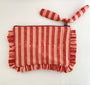 Handmade Pink And Red Striped Quilted Ruffle Pouch