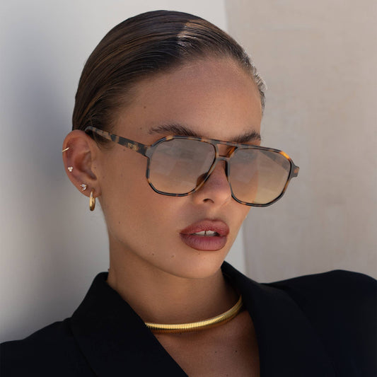 Billie Tortoise + Brown Unisex Aviator Sunglasses