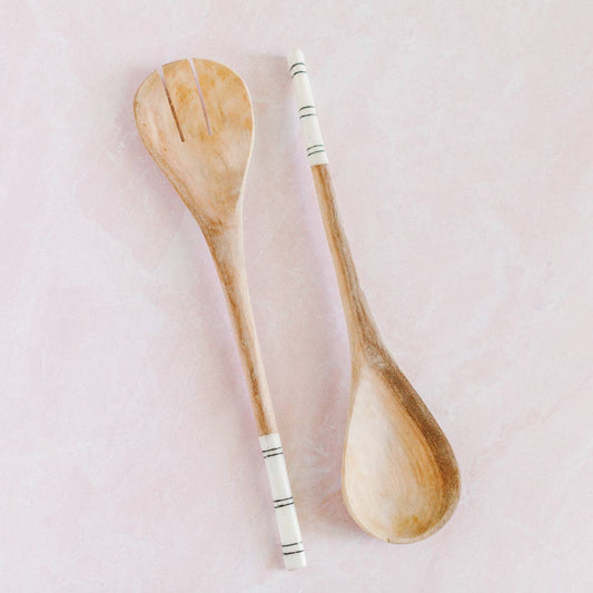 Striped Olive Wood Salad Servers