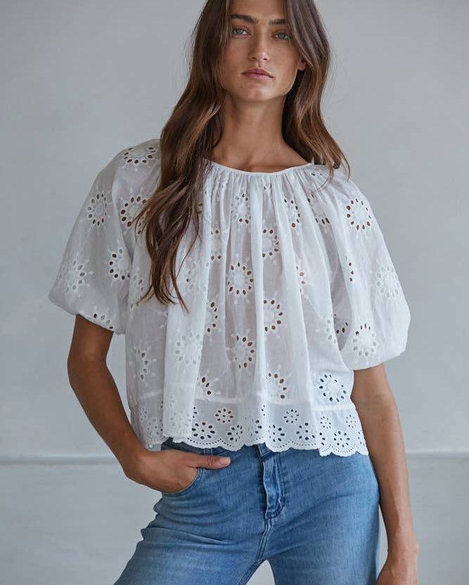 Cotton Eyelet Short Sleeve Top