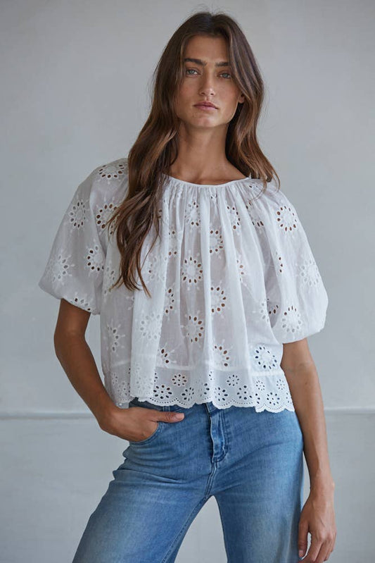 Cotton Eyelet Short Sleeve Top