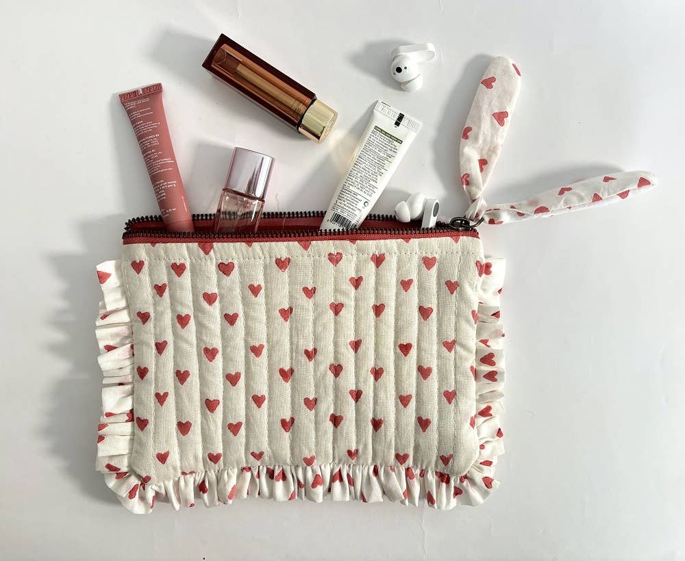 Handmade Ruffled Hearts Quilted Pouch