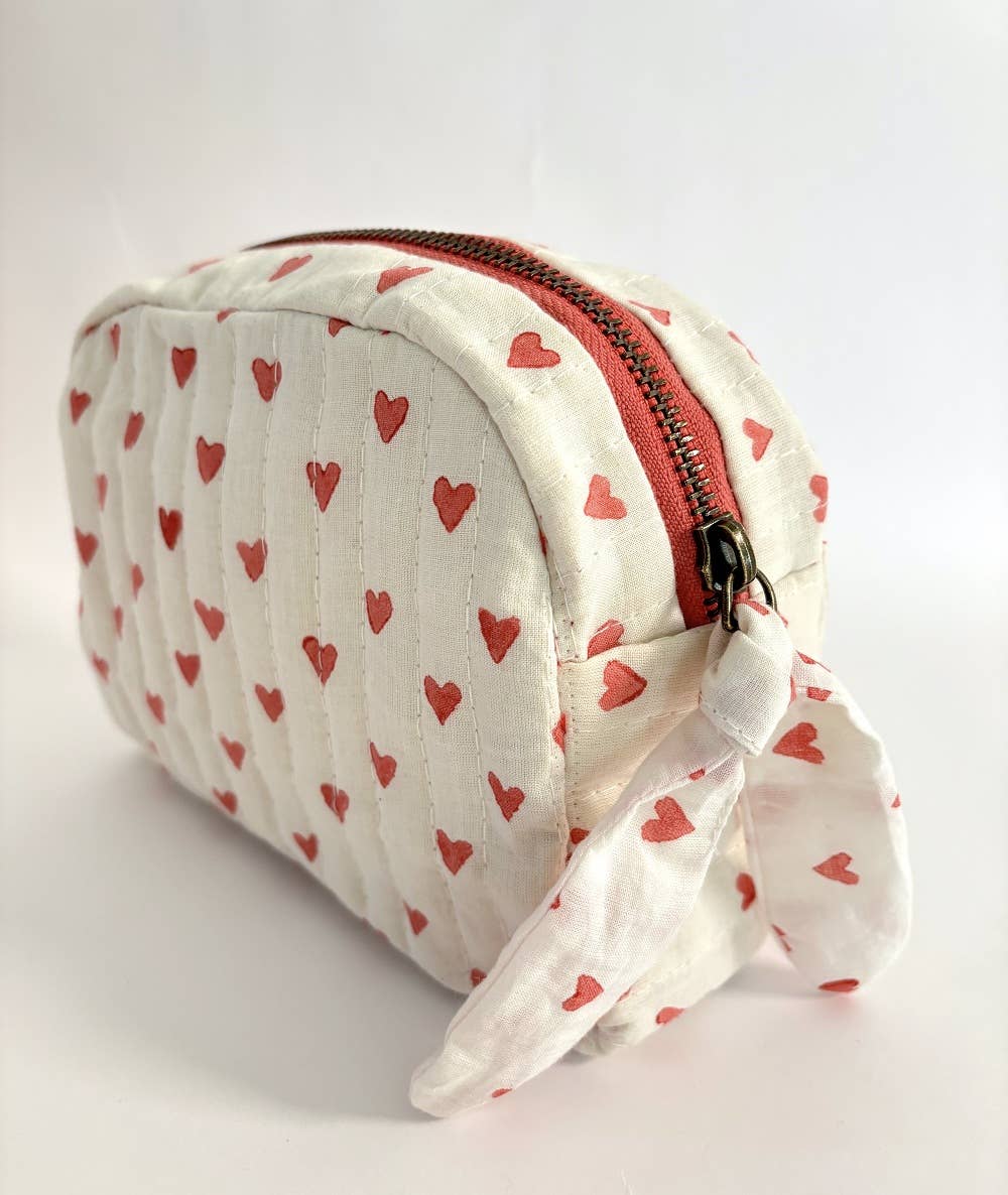 Handmade Red Hearts Quilted Pouch