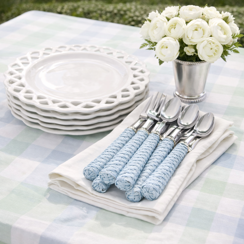 LIGHT BLUE BASKETWEAVE FLATWARE SET