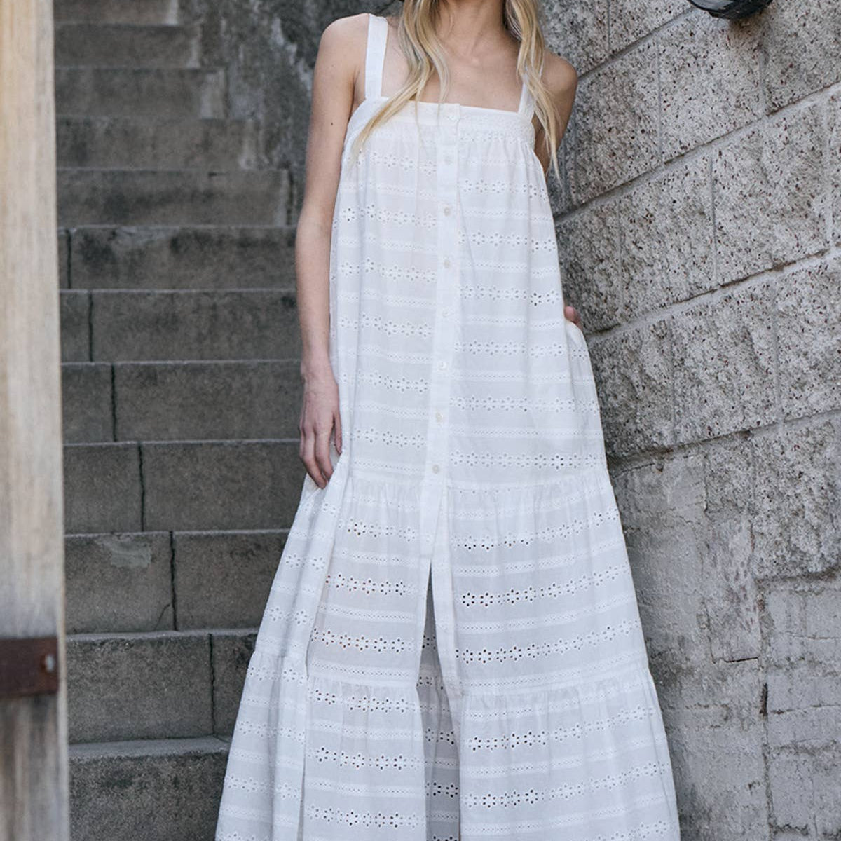 Tiered Eyelet Maxi Dress