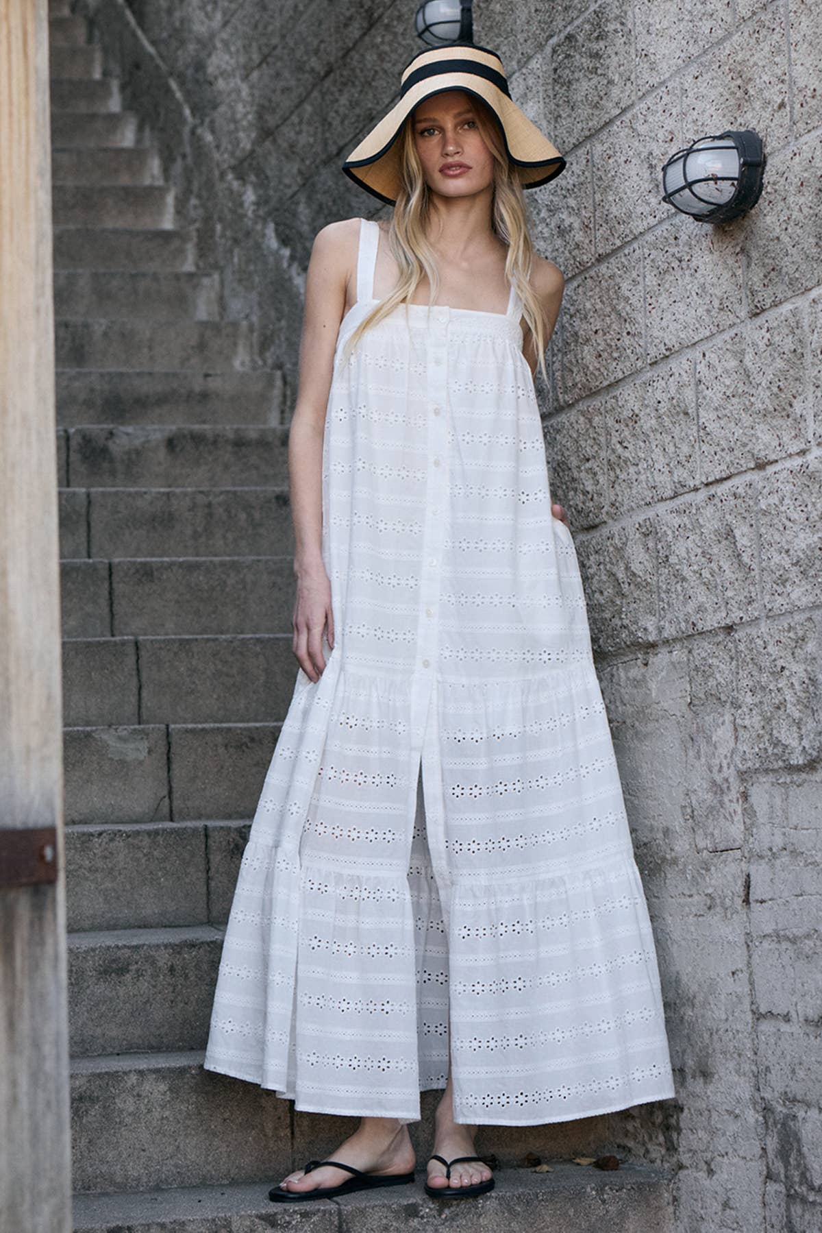 Tiered Eyelet Maxi Dress