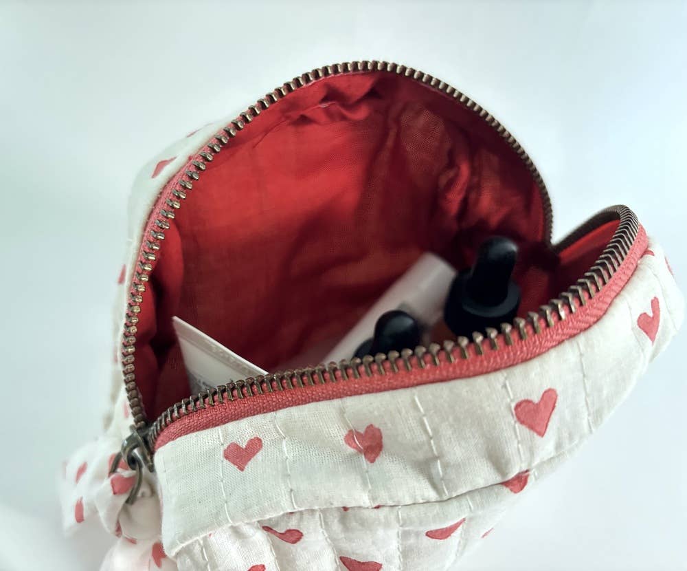 Handmade Red Hearts Quilted Pouch