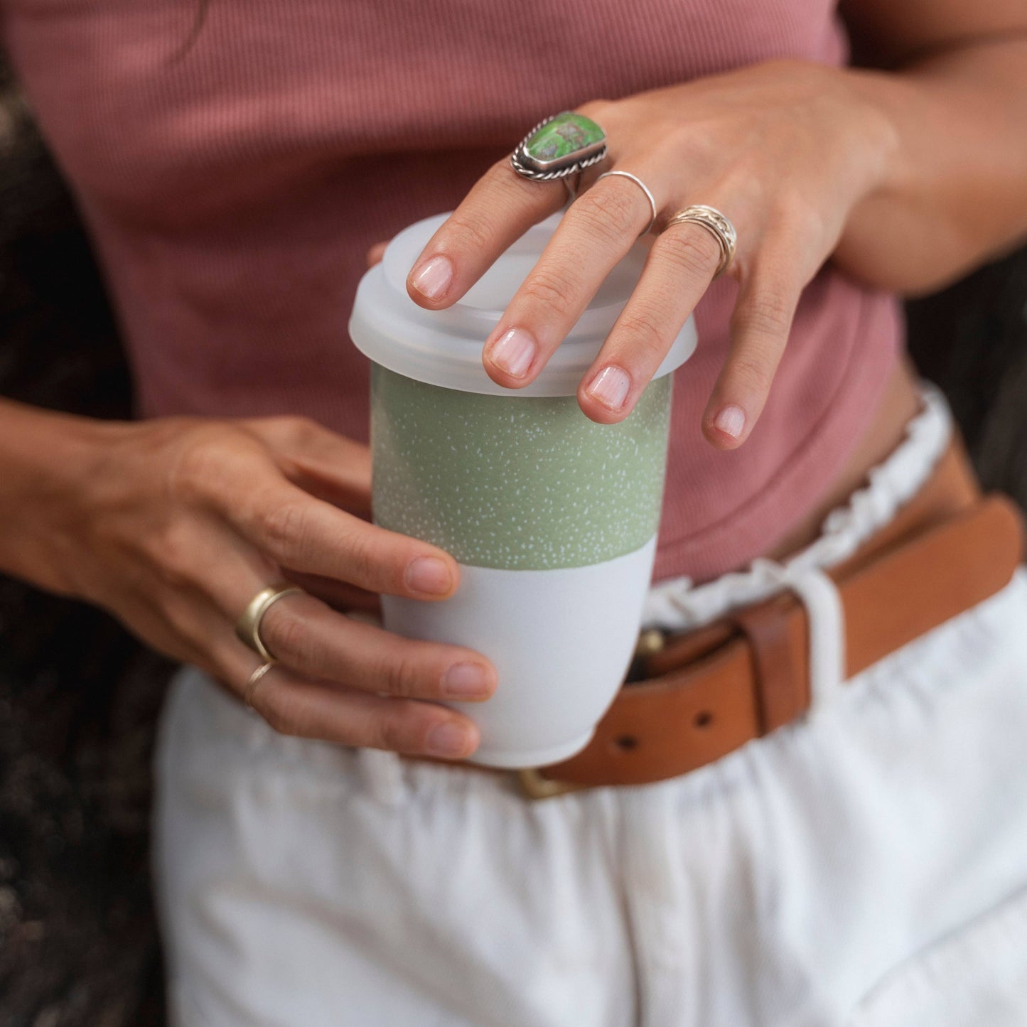 Sage Green Ceramic 12 Oz. Travel Mug