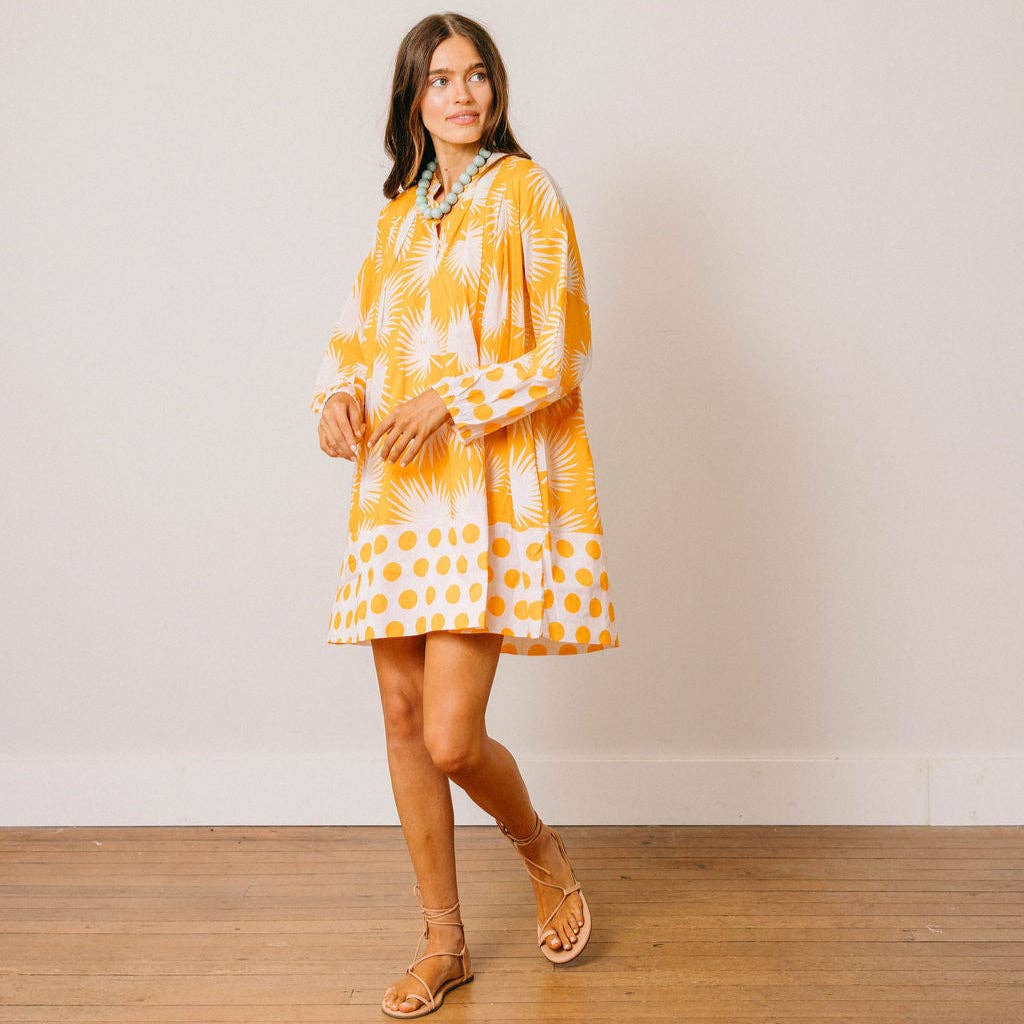 Gold Palm Geo with Gold Dot Lilly Dress