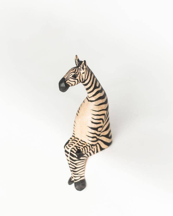 Hand-Carved Sitting Zebra