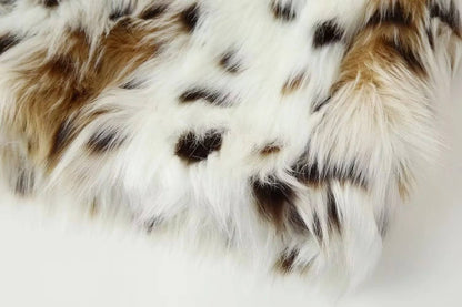 Snowy Leopard Print Faux Fur Coat
