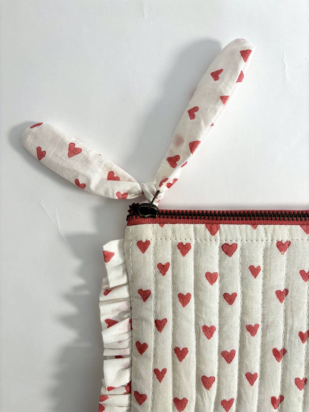 Handmade Ruffled Hearts Quilted Pouch