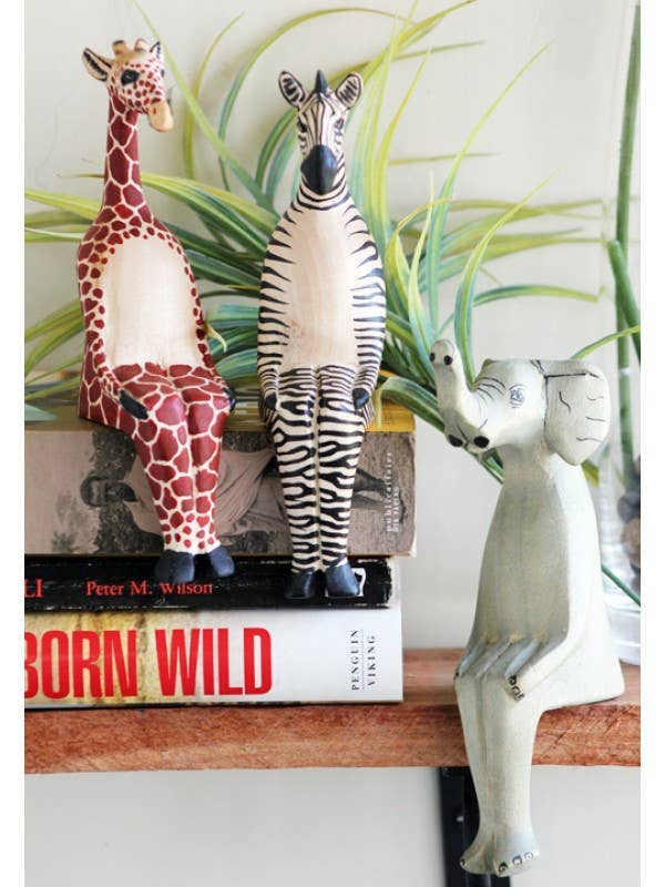 Hand-Carved Sitting Zebra
