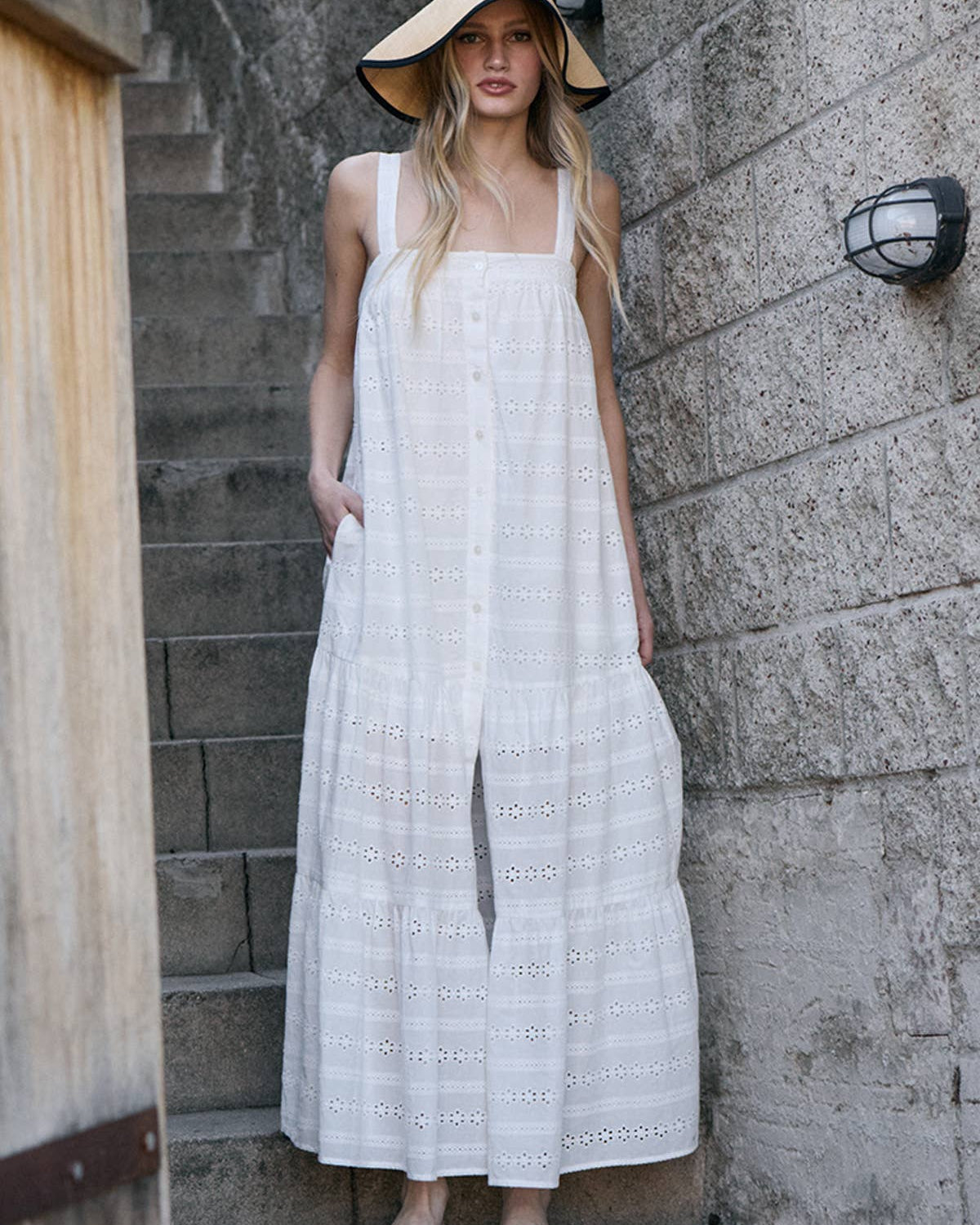 Tiered Eyelet Maxi Dress