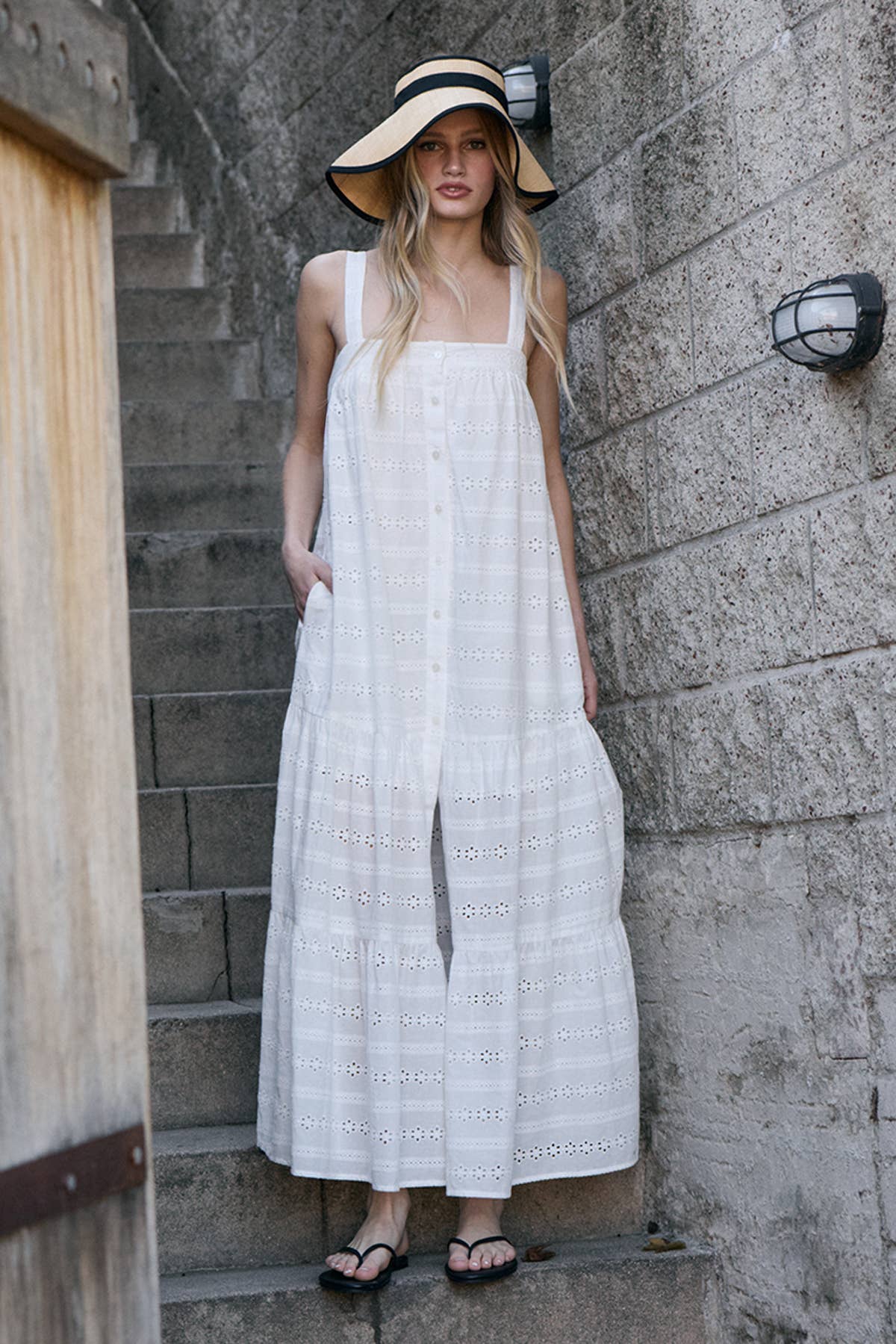 Tiered Eyelet Maxi Dress