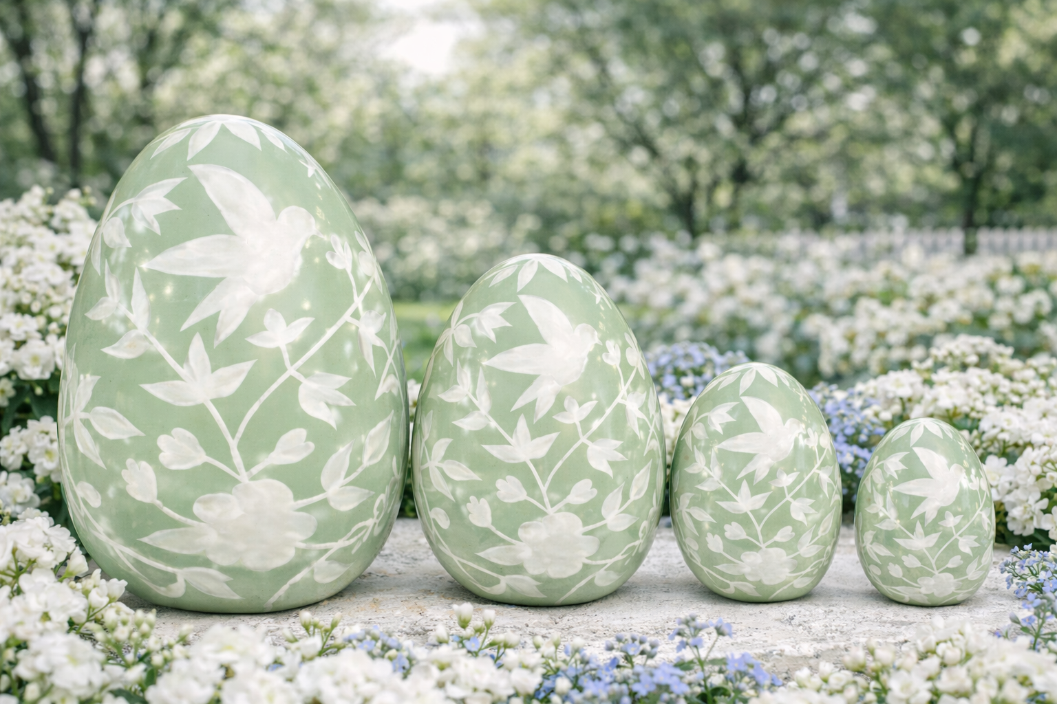 Soft Green And White Chinoiserie Egg