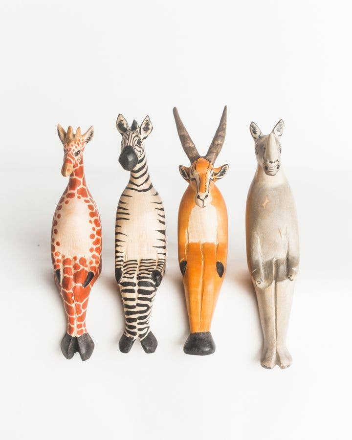 Hand-Carved Sitting Zebra