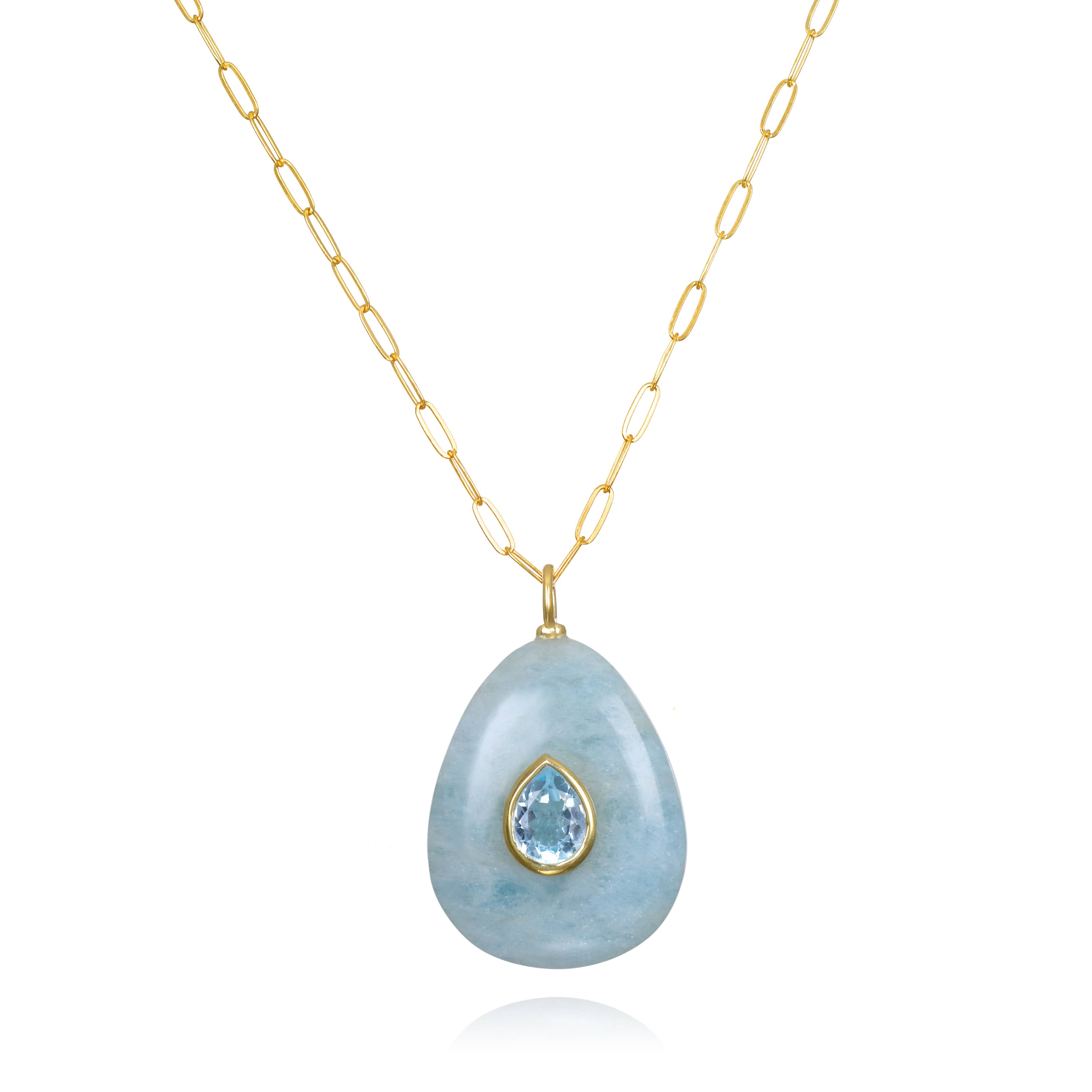 Aquamarine and Blue Topaz Pear Necklace-Multiple Lengths