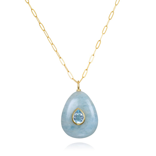 Aquamarine and Blue Topaz Pear Necklace-Multiple Lengths