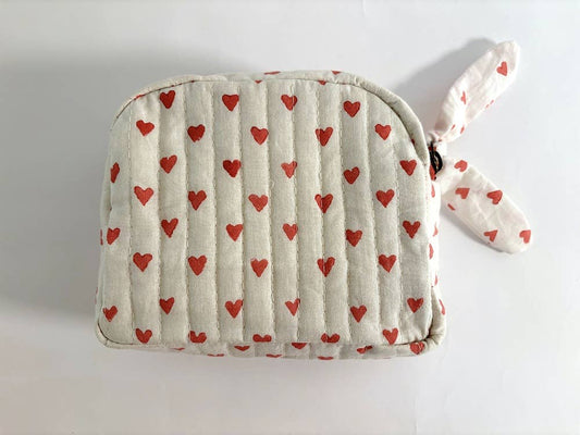 Handmade Red Hearts Quilted Pouch