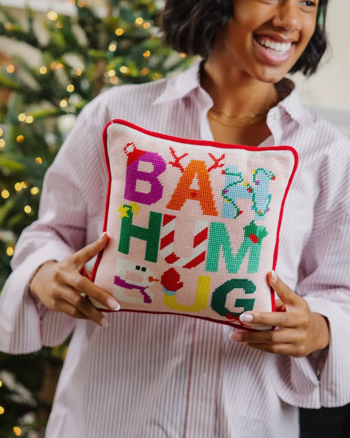 BAH HUMBUG Needlepoint Pillow