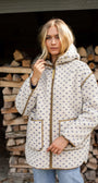 Hooded Sherpa Jacket In Ivory/Blue Birdseye