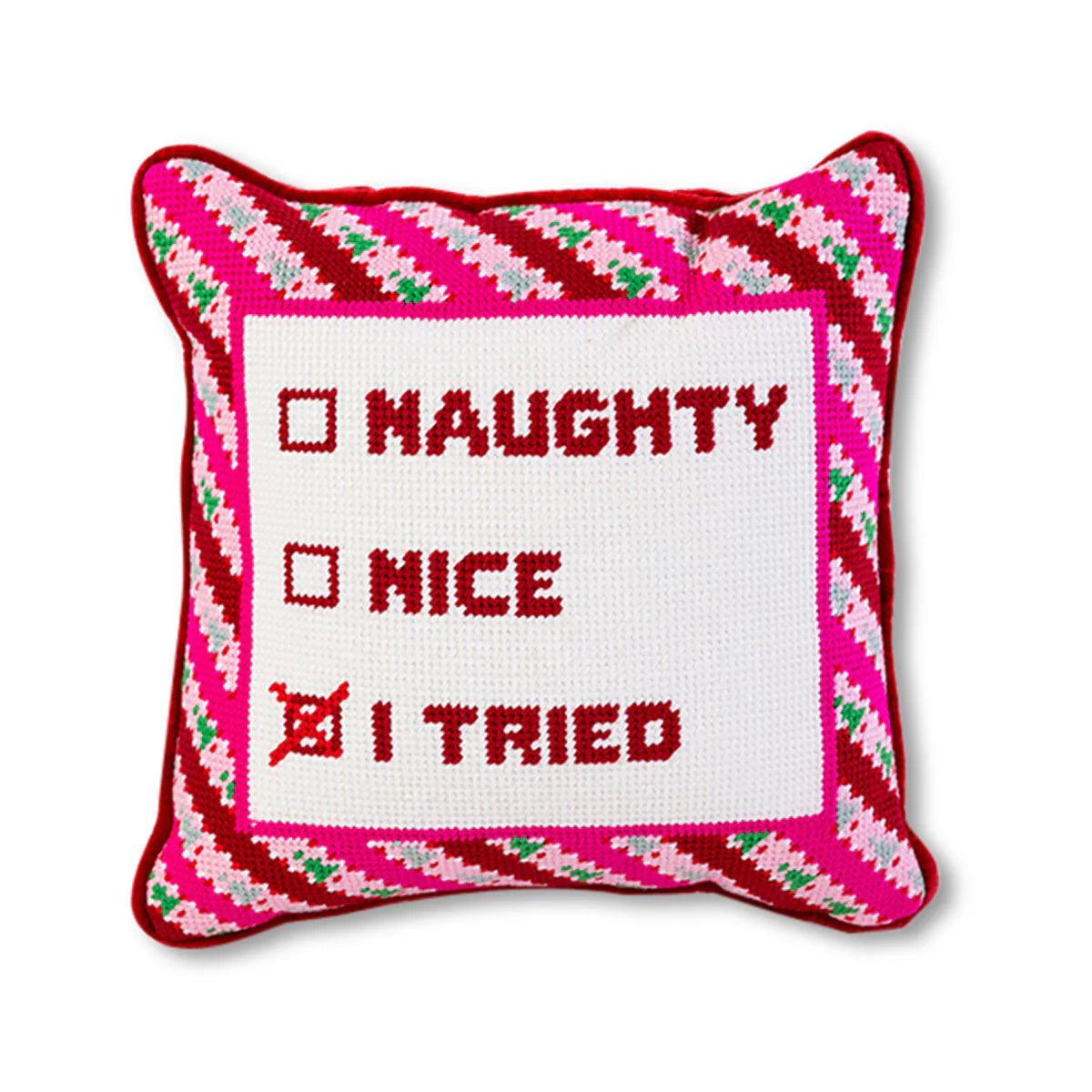 I Tried Holiday Needlepoint Pillow