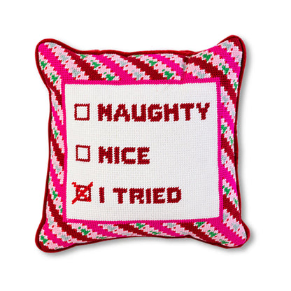 I Tried Holiday Needlepoint Pillow