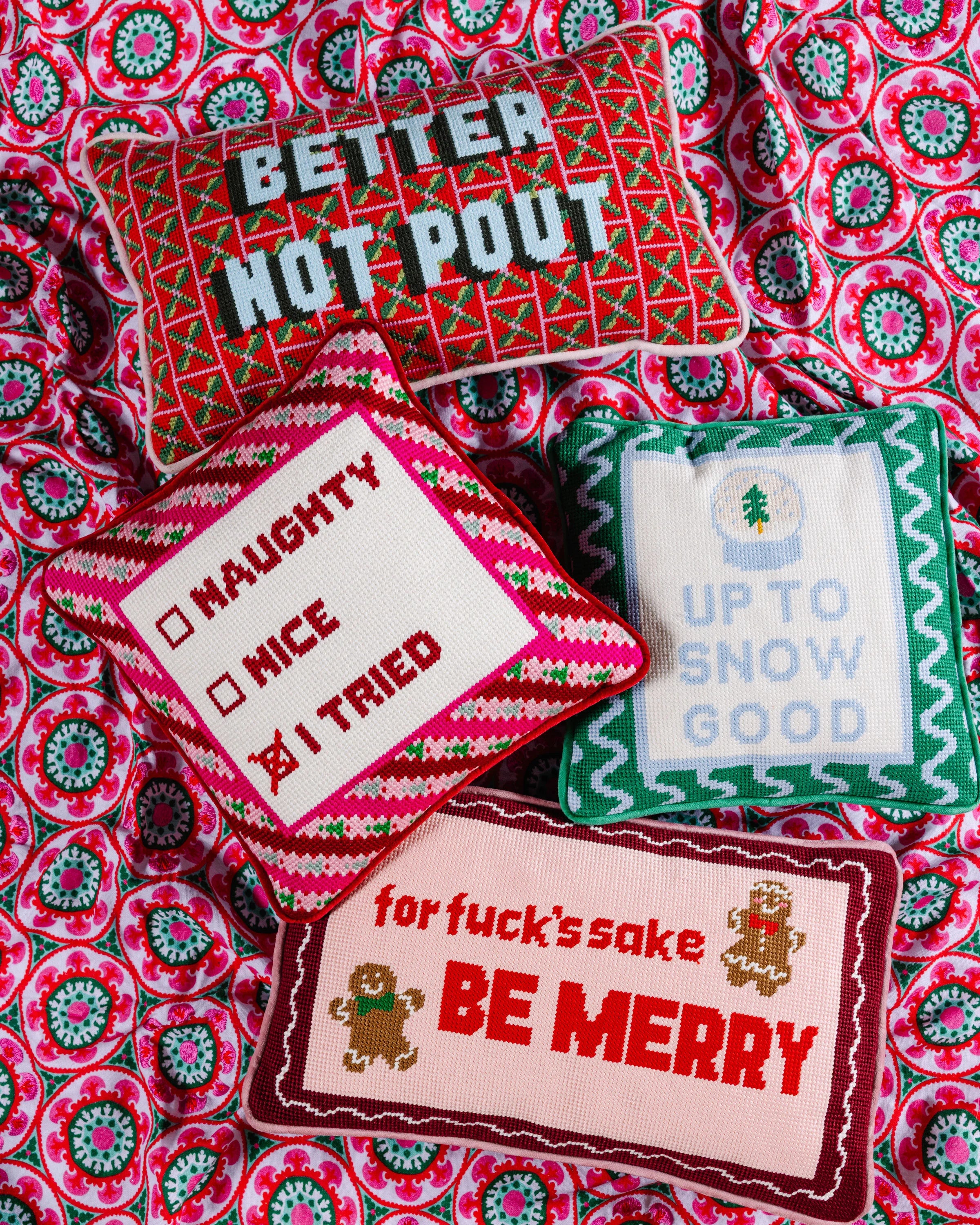 I Tried Holiday Needlepoint Pillow