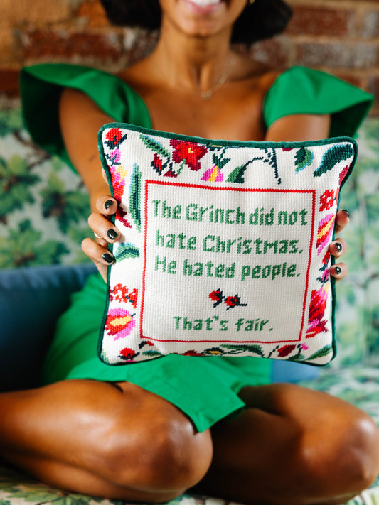 The Grinch Holiday Needlepoint Pillow