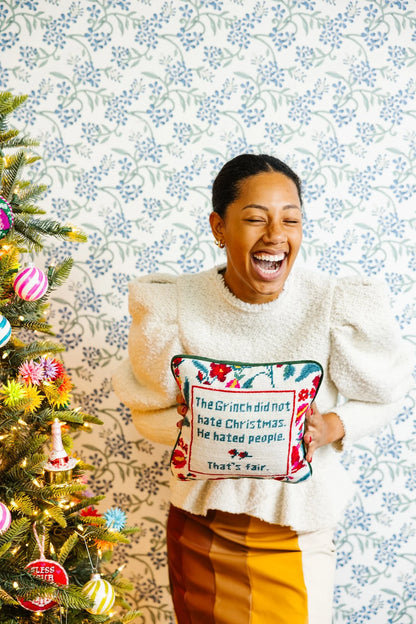 The Grinch Holiday Needlepoint Pillow