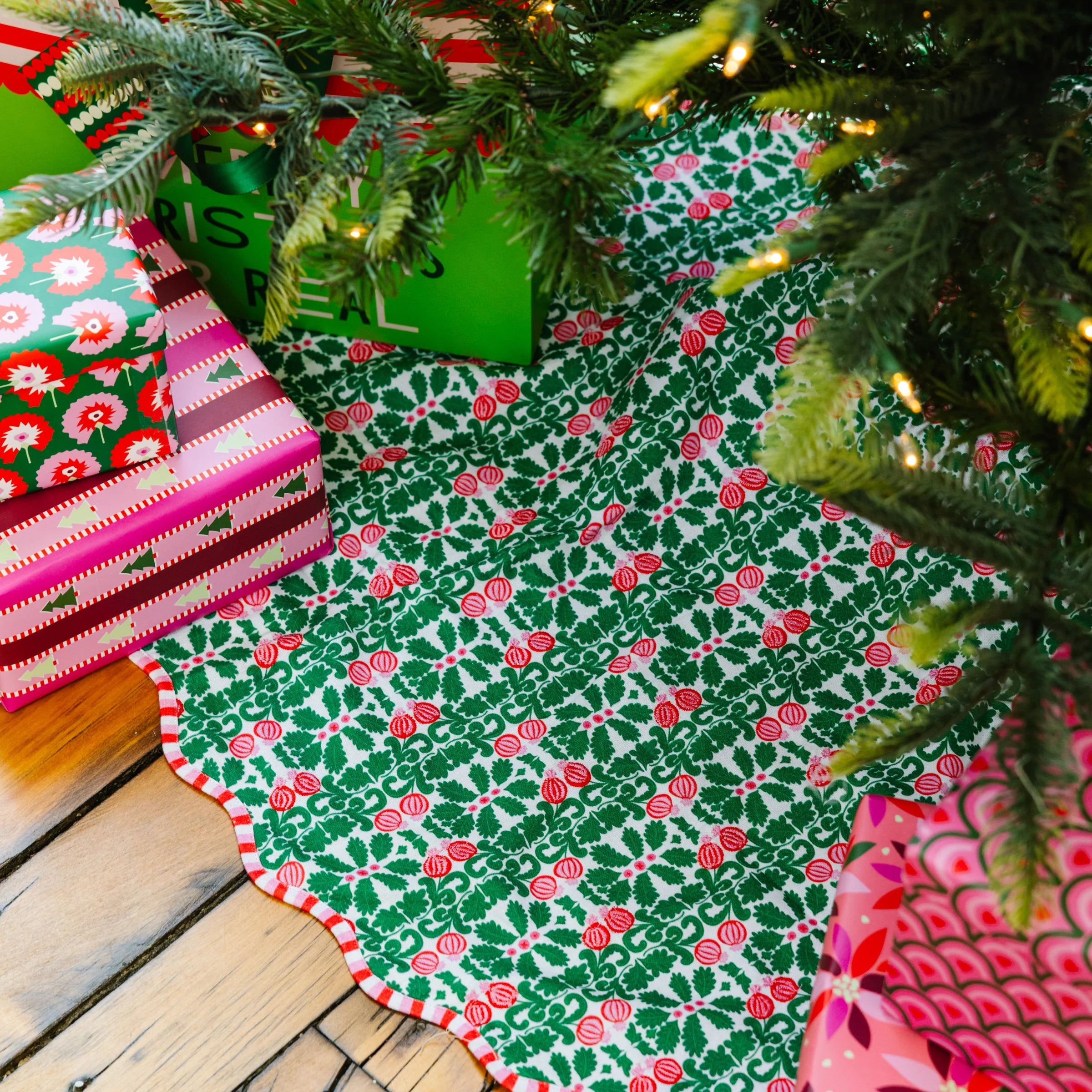 Pomegranate Embroidered Christmas Tree Skirt