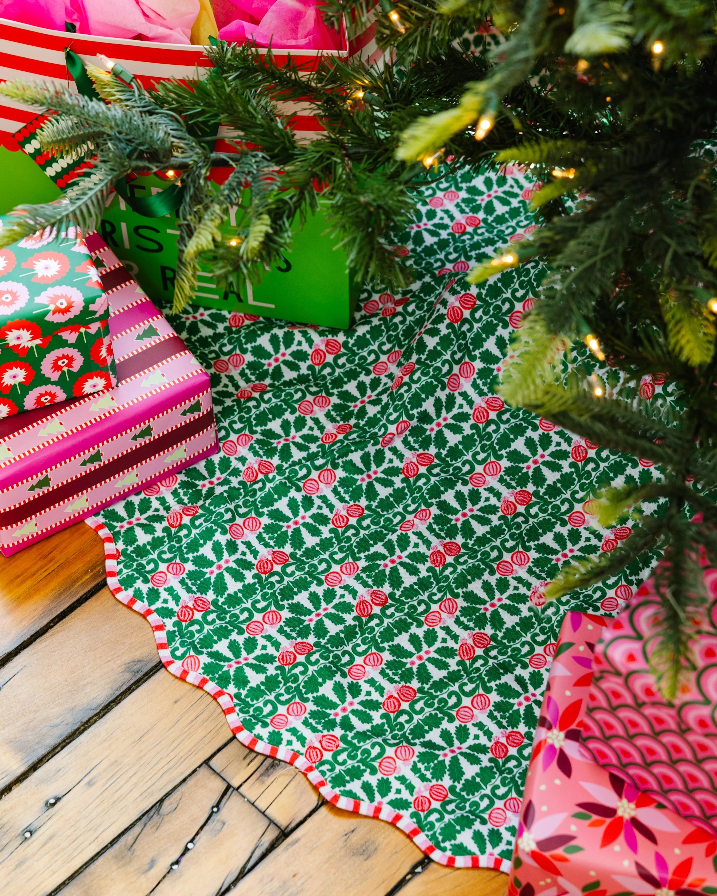 Pomegranate Embroidered Christmas Tree Skirt