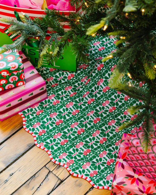 Pomegranate Embroidered Christmas Tree Skirt