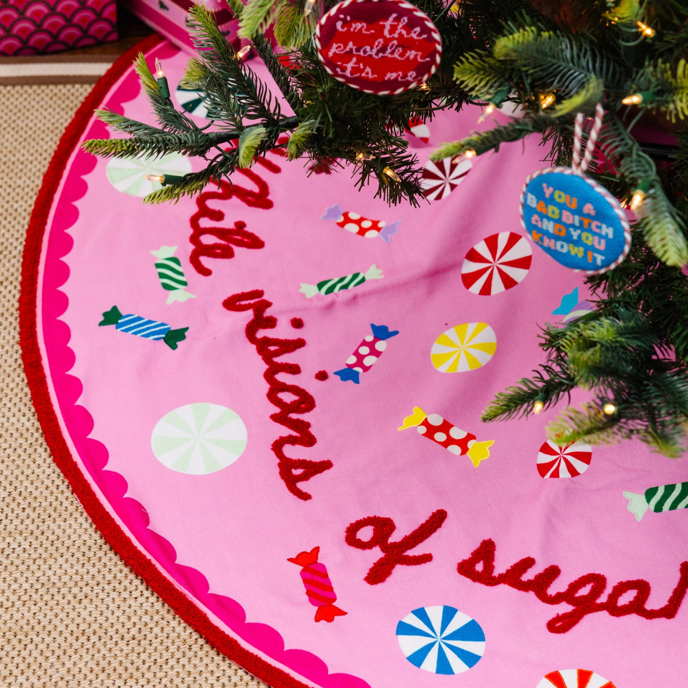 Sugarplums Embroidered Christmas Tree Skirt