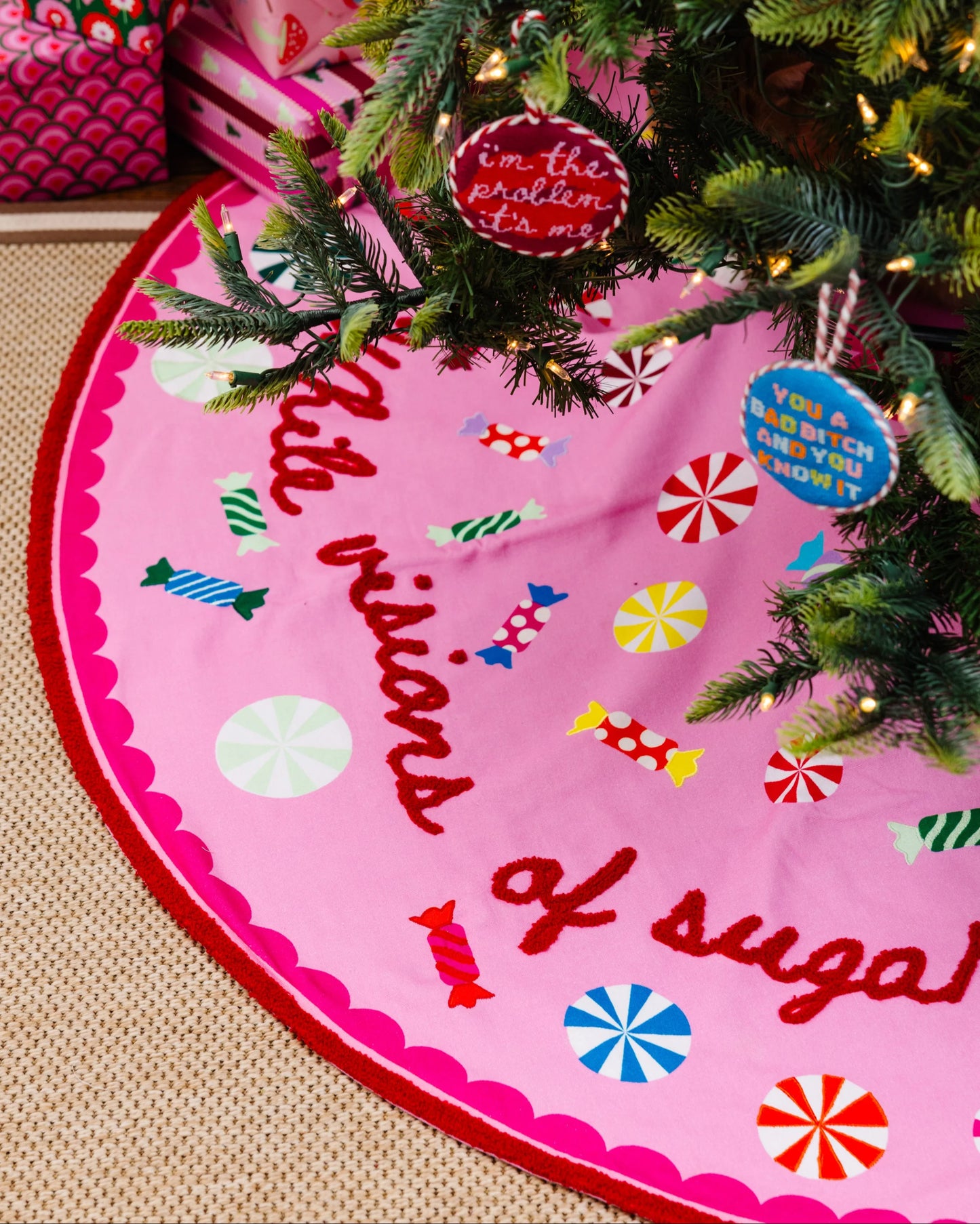 Sugarplums Embroidered Christmas Tree Skirt
